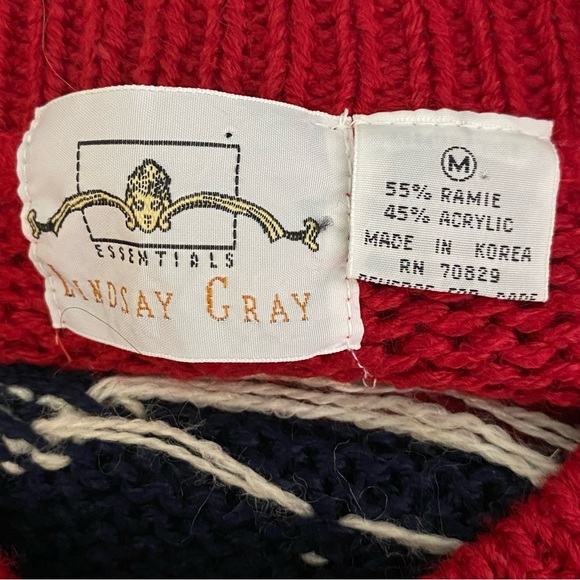 Lindsay Gray Essentials KNIT CREW NECK SWEATER Red Blue White EUC Medium VINTAGE - Picture 8 of 9